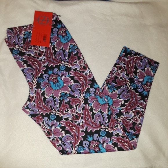 Watercolor Purple Blue Floral Chino Slacks Pants - Picture 4 of 5